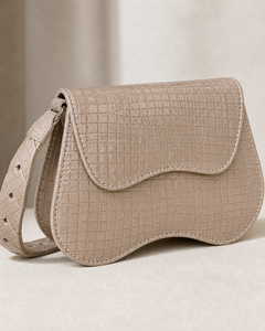 Lunelle beige croc saddle shoulder bag with proportional cutout strap - view 5