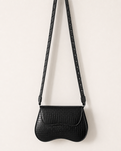 Orvella black croc saddle shoulder bag with proportional cutout strap - view 1