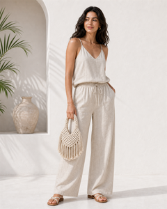 Solmara cream macrame mini beach bag on female model - view 1