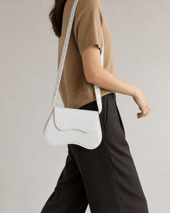 Velora white croc saddle shoulder bag with proportional cutout strap - view 4