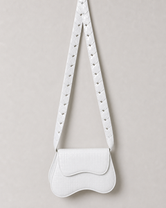 Velora white croc saddle shoulder bag with proportional cutout strap - view 5