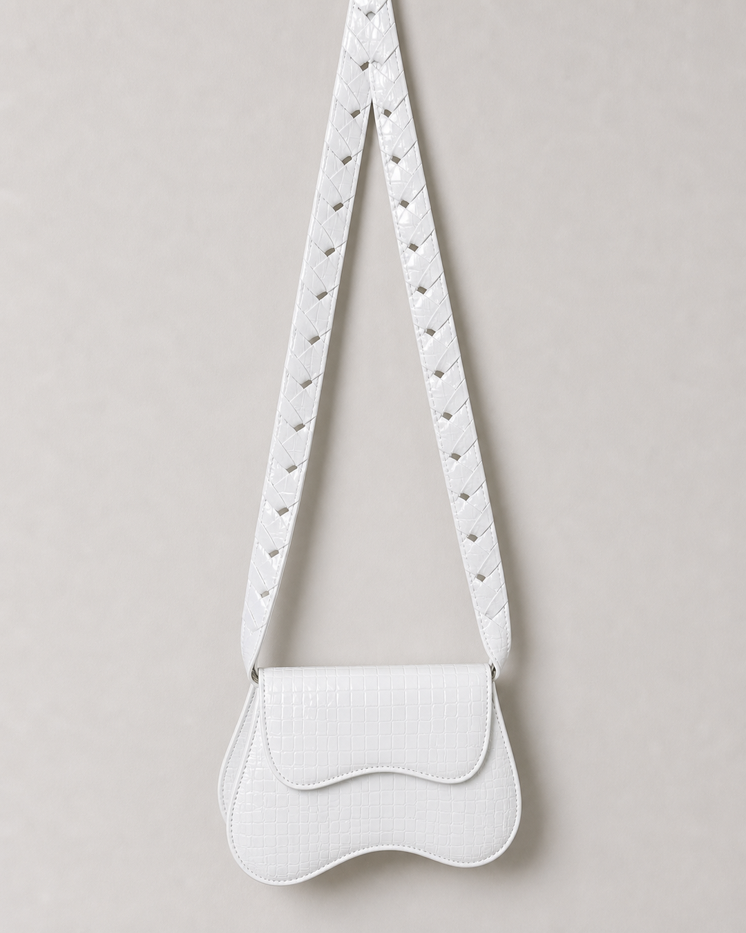 Velora white croc saddle shoulder bag with proportional cutout strap - view 5