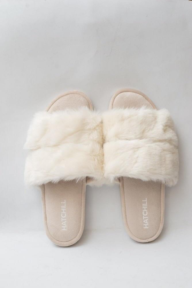 Fluffy Open Toe Slippers - White - Hatchill