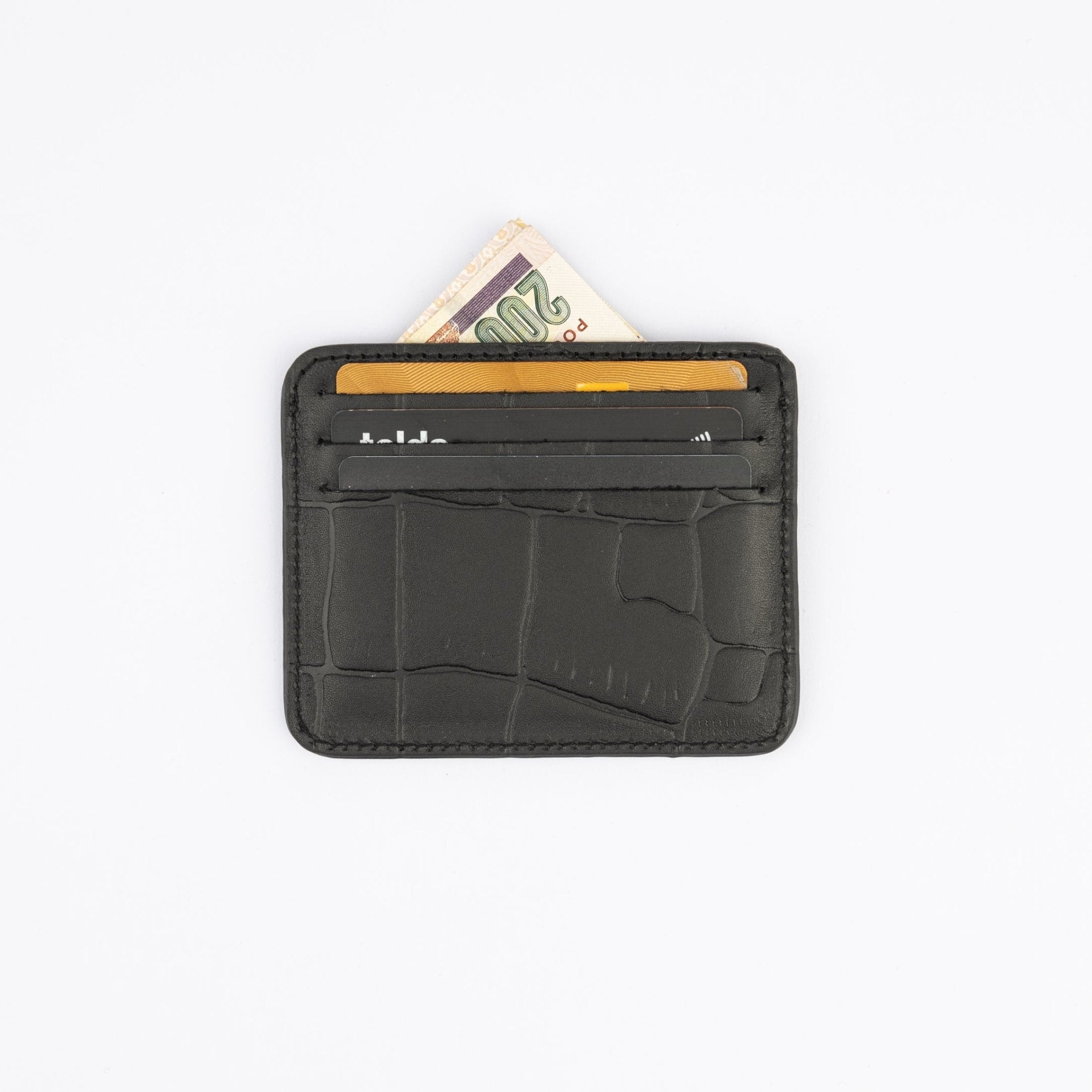 Leather Card Holder - Black - Crocodile Pattern - Hatchill