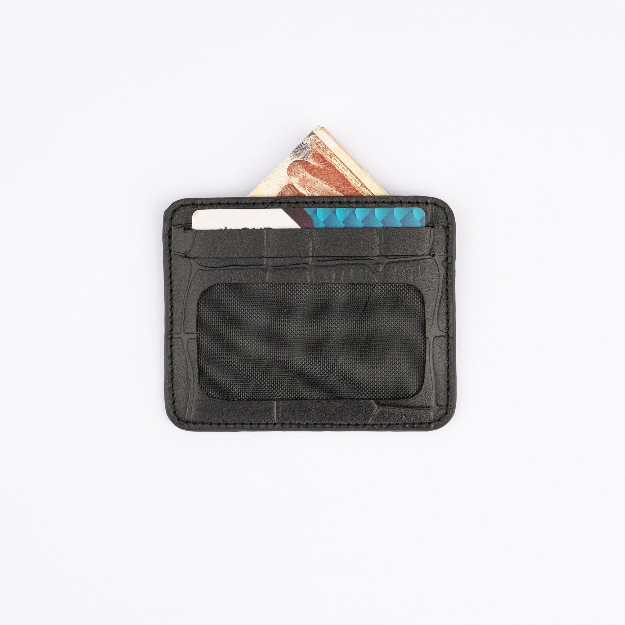 Leather Card Holder - Black - Crocodile Pattern Secondary image