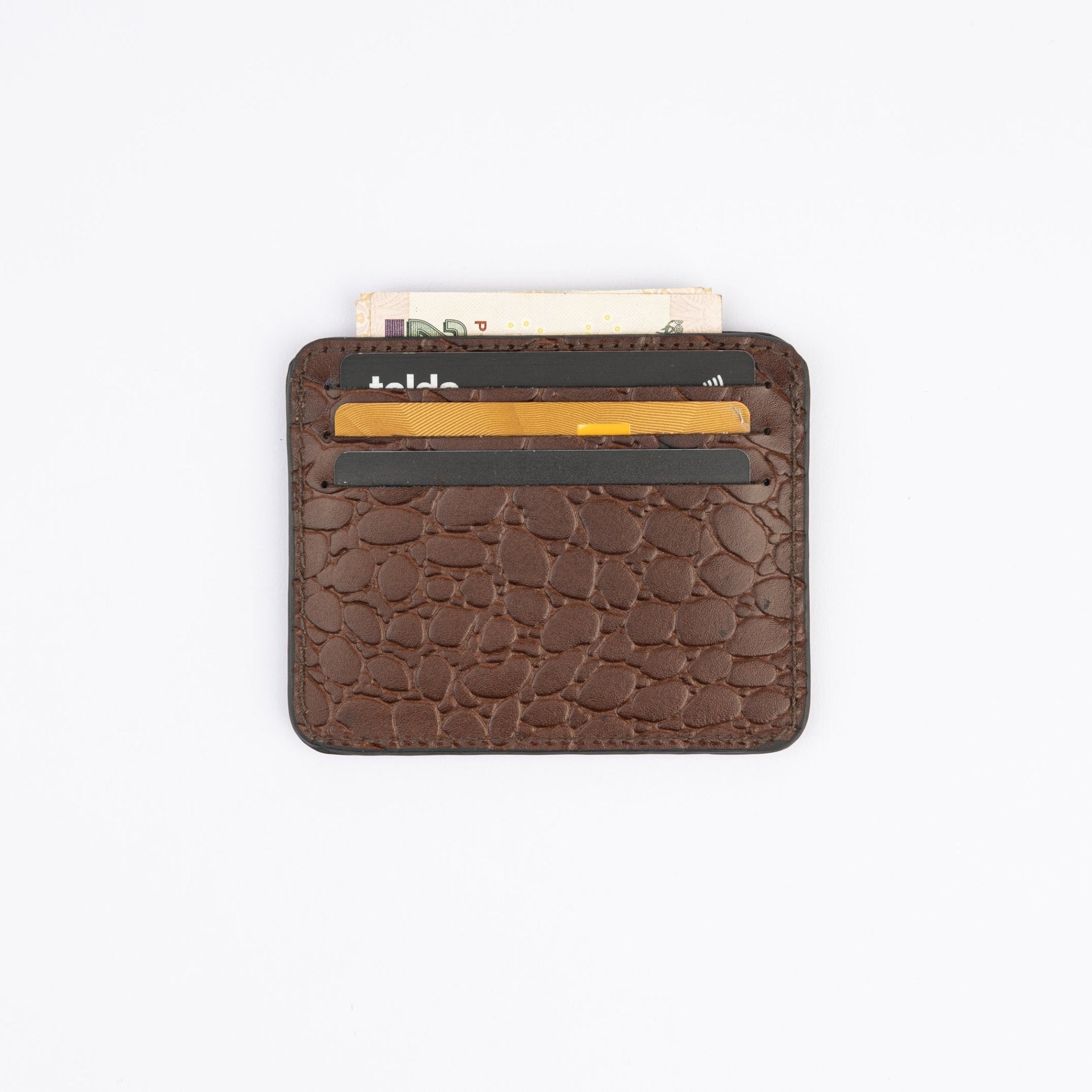 Leather Card Holder - Dark Brown - Crocodile Pattern - Hatchill
