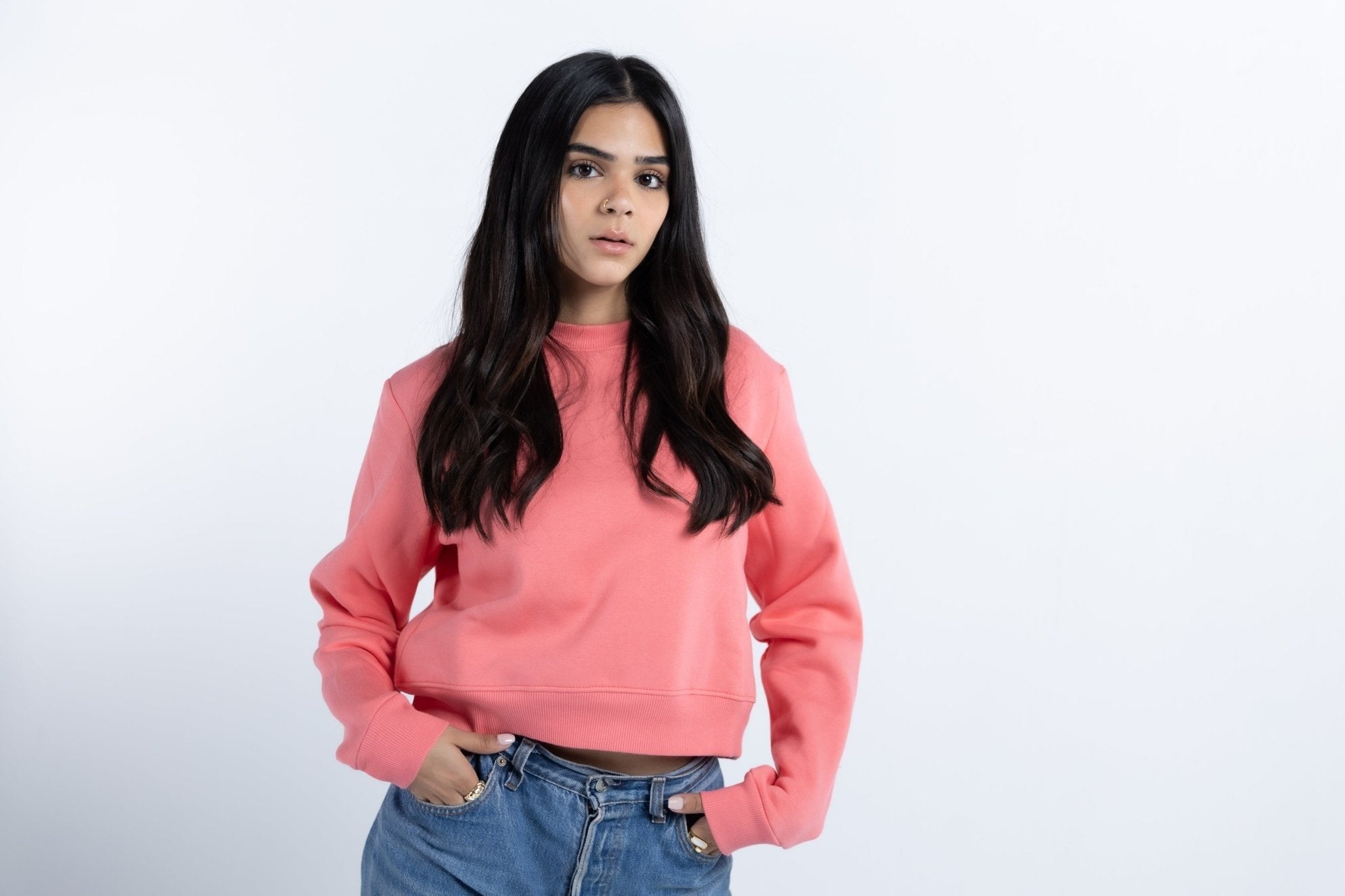 Long Sleeve Crop Top - Coral Pink Secondary image