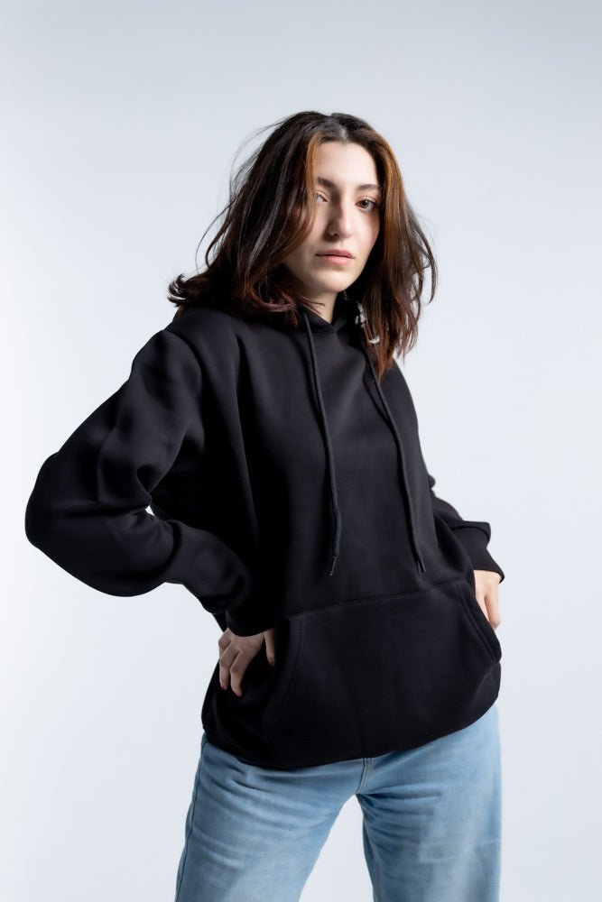 Oversize Black Plain Hoodie - Unisex - Hatchill