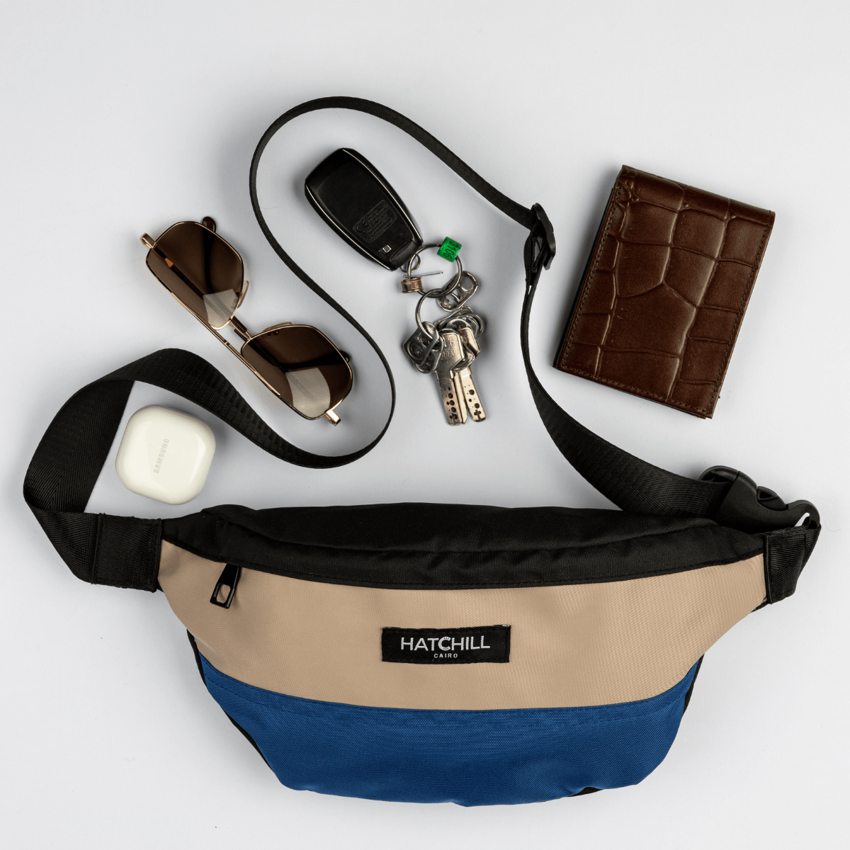 The Evo Waist bag - Beige x Dark Blue - Hatchill