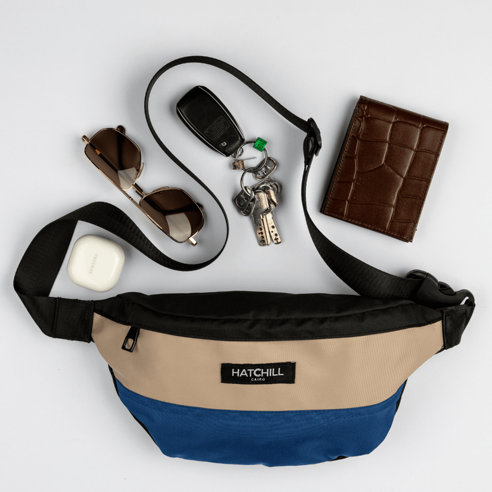 The Evo Waist bag - Beige x Dark Blue - Hatchill