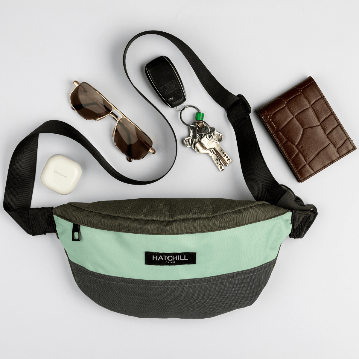 The Evo Waist bag Sea mist x Davy Grey Hatchill
